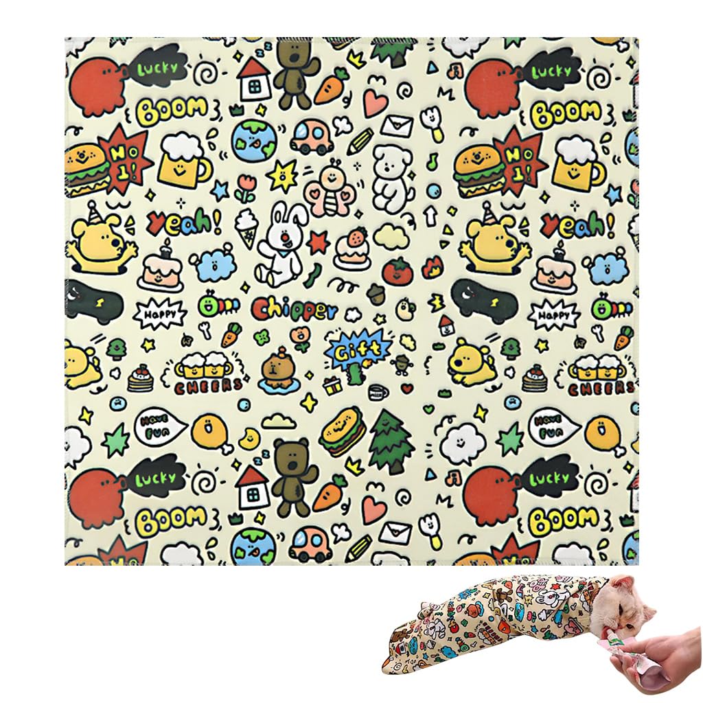 Qpets Cat Swaddle, Magic Snap Closure Cat Swaddle, Soothing Cat Wrap Cat Cute Cartoon Print Cat Swaddle Cat Grooming Use Owner Protection Anti-Scratch Cat Swaddle, 55cmx55cm Qpets Cat Swaddle, Magic Snap Closure Cat Swaddle, Soothing Cat Wrap Cat Cute Cartoon Print Cat Swaddle Cat Grooming Use Owner Protection Anti-Scratch Cat Swaddle, 55cmx55cm
